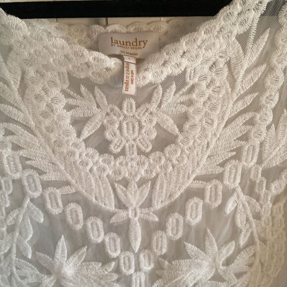 Laundry by Shelli Segal White Lace Embroidered Mesg Top Sz L - Picture 3 of 10